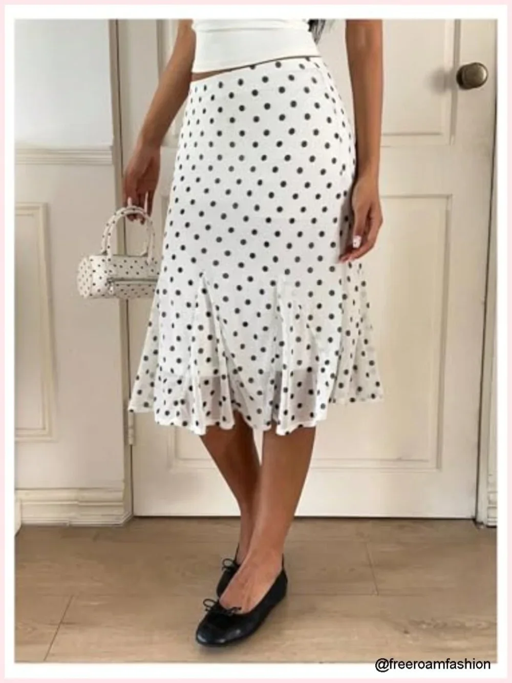 Polka Dots High Waist Bodycon Pencil Skirt Fishtail Hem Below Knee